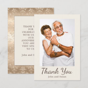 Cartão De Agradecimento Elegante Damasco Ouro Creme Casamento Aniversário