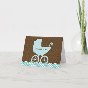 Cartão De Agradecimento Elegante Damask e Baby Carruagem Obrigado