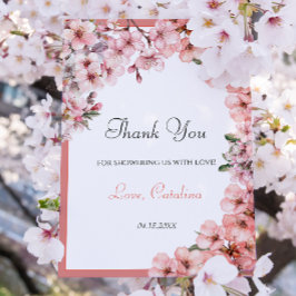 Cartão De Agradecimento Elegante De Flor De Cerejeira Rosa Com Cama De Águ