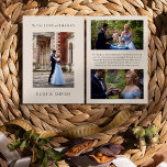Cartão De Agradecimento Elegante de fotos de casamento 3x<br><div class="desc">Cartões de agradecimentos de casamento marcado com amor e obrigados para personalizar com três fotos de casamento e sua nota de agradecimento personalizada. A design está sobre um fundo bege bronzeado (editável) com tipografia simples e elegante. Para coordenar convites, artigos de papelaria, jogos e decoração do dia do evento, por...</div>
