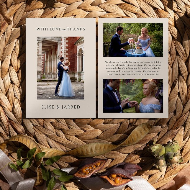 Cartão De Agradecimento Elegante de fotos de casamento 3x (Wedding Photo thank you cards from Rustic Floral Brown Neutral Wedding Collection by Darling & May)