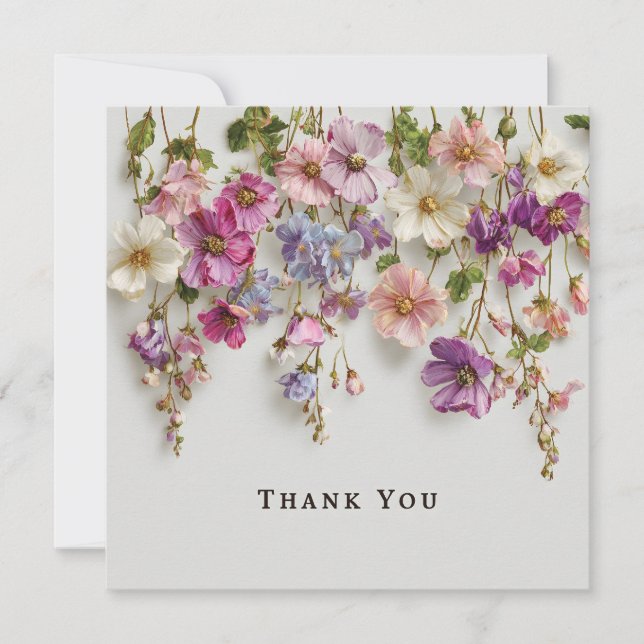 Cartão De Agradecimento Elegante design de "Obrigado" com flores pendurada (Frente)