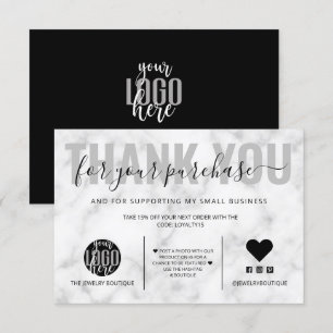Cartão De Agradecimento Elegante do logotipo branco preto Elegante Obrigad