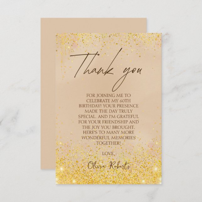Cartão De Agradecimento Elegante Dourado 60º aniversário (Frente/Verso)
