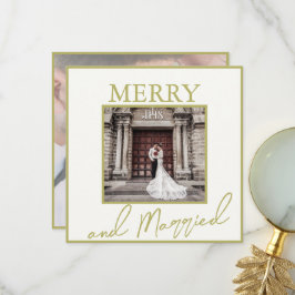 Cartão De Agradecimento Elegante Dourado Alegre & Casado 2 Fotos