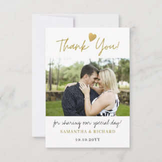 Cartão De Agradecimento Elegante Dourado Obrigado Foto de Casamento Cardía