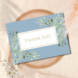 Cartão De Agradecimento Elegante Dusty Blue Greenery Baptism Christening<br><div class="desc">Cartões de agradecimentos elegante, moderno batismo ou batizante com folhas delicadas de cor d'água verde sobre um fundo azul empoeirado que enquadra o seu obrigado que a sua mensagem define na tipografia na moda-ouro. Você pode personalizar com seu próprio obrigado a mensagem no reverso ou se preferir adicionar sua própria...</div>