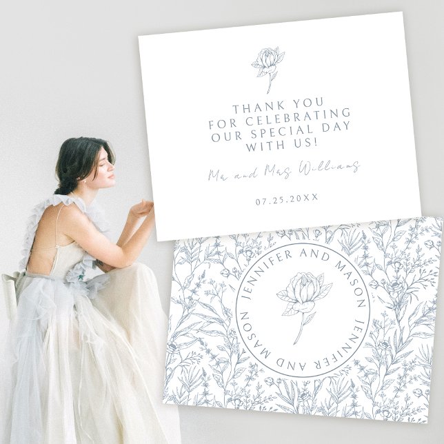 Cartão De Agradecimento Elegante e empoeirado casamento francês agradecido (Criador carregado)