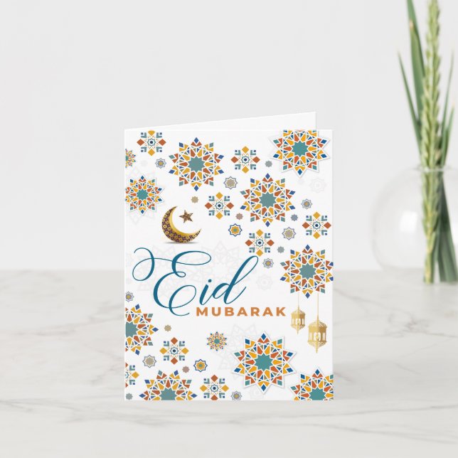 Cartão De Agradecimento Elegante Eid Mubarak Lua Estrelas (Frente)