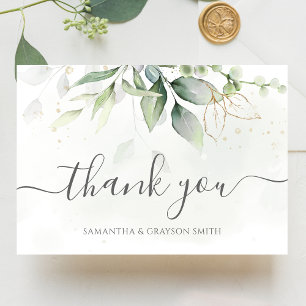 Cartão De Agradecimento Elegante Eucalyptus Deixa Casamento Dourado Greene