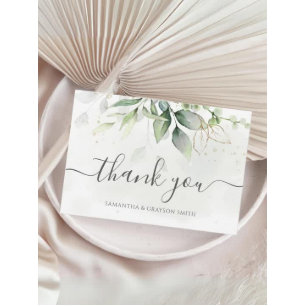 Cartão De Agradecimento Elegante Eucalyptus Deixa Casamento Dourado Greene