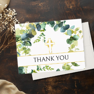 Cartão De Agradecimento Elegante Eucalyptus Dourado Cross Memorial Obrigad