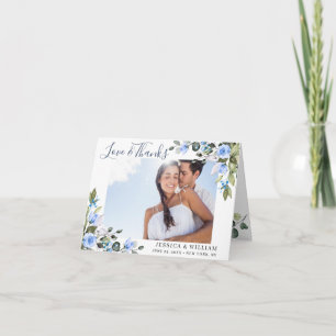 Cartão De Agradecimento Elegante Eucalyptus Dusty Rosas Azul FOTO Simples