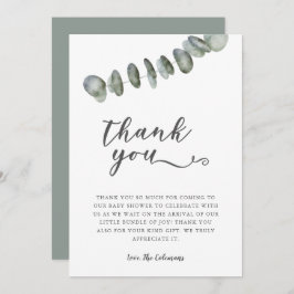 Cartão De Agradecimento Elegante Eucalyptus Watercolor Deixa Chá de fralda