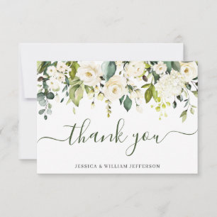 Cartão De Agradecimento Elegante Eucalyptus White Roses Floral