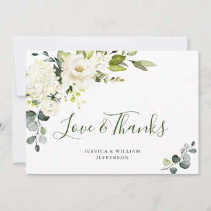 Cartão De Agradecimento Elegante Eucalyptus White Roses Floral