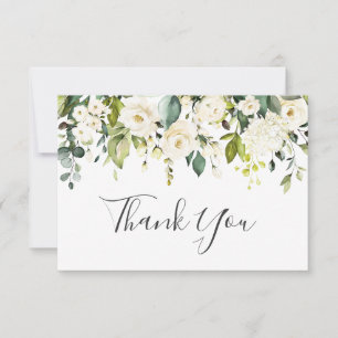Cartão De Agradecimento Elegante Eucalyptus White Roses Floral