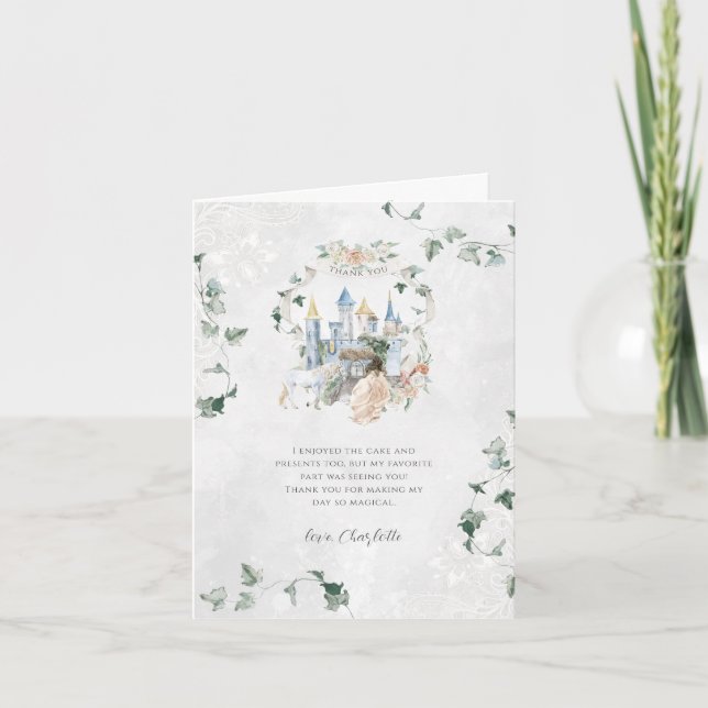 Cartão De Agradecimento Elegante Fairy Tale | Princesa Aniversário (Frente)