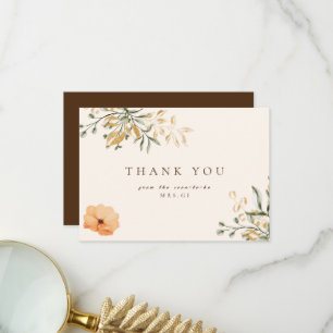 Cartão De Agradecimento Elegante Flor de Outono Dourada Obrigada Chá de No