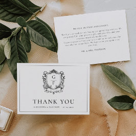 Cartão De Agradecimento Elegante Flor Monograma Crista Casamento Francês