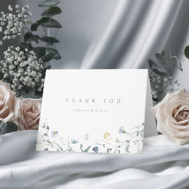 Cartão De Agradecimento Elegante Flor Silvestre Azul Poeirento Casamento R