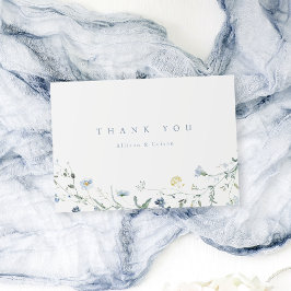 Cartão De Agradecimento Elegante Flor Silvestre Azul Poeirento Casamento R