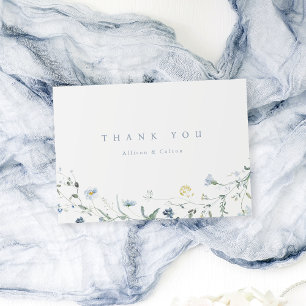 Cartão De Agradecimento Elegante Flor Silvestre Azul Poeirento Casamento R