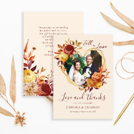 Cartão De Agradecimento Elegante Floral Boho Apaixonado Fotografia Casamen