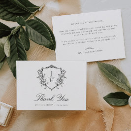 Cartão De Agradecimento Elegante Floral Crest Monograma Casamento Regência