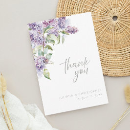 Cartão De Agradecimento Elegante Floral de Aquarela Lavanda Obrigada Casam