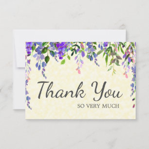 Cartão De Agradecimento Elegante Floral de Aquarela Roxa Amarela Agradecim