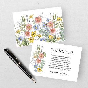 Cartão De Agradecimento Elegante Floral de Flor Silvestre Monograma Crista