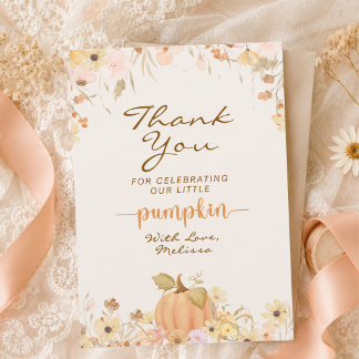 Cartão De Agradecimento Elegante Floral de Outono em Aquarela Pequena Abób