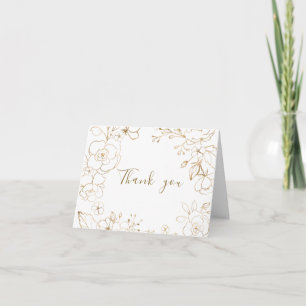 Cartão De Agradecimento Elegante Floral Dourada Branco Casamento Chá de No