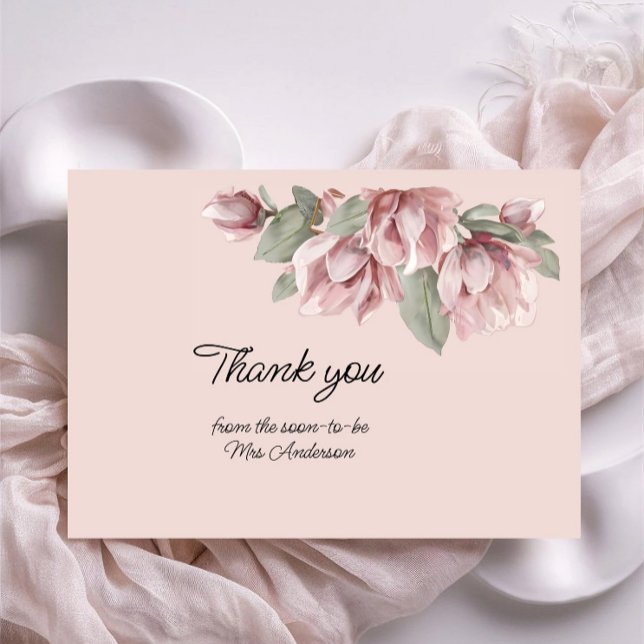 Cartão De Agradecimento Elegante Floral Dusty Rosa Blush (Criador carregado)