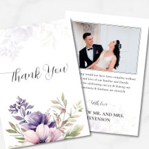 Elegante Floral Lavanda Foto Casamento Agradecimen