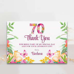 Cartão De Agradecimento Elegante Floral Obrigado Flor 70º Aniversário