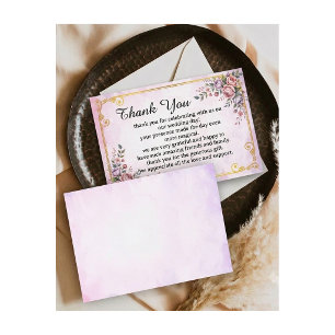 Cartão De Agradecimento Elegante Floral Pastel Rosa Lavanda Floral Dourado