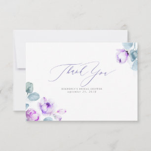 Cartão De Agradecimento Elegante Floral Roxo Empoeirado Pequeno Agradecime