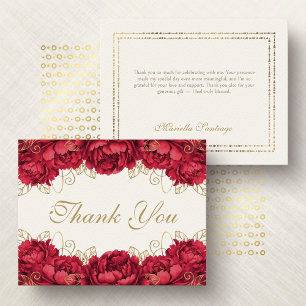 Cartão De Agradecimento Elegante Floral Vermelho de Quinze Anos