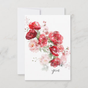 Cartão De Agradecimento Elegante Floral Vermelho Simples Personalizado
