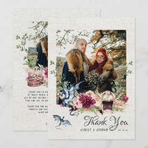 Cartão De Agradecimento Elegante Floral Viking Foto De Casamento Obrigado