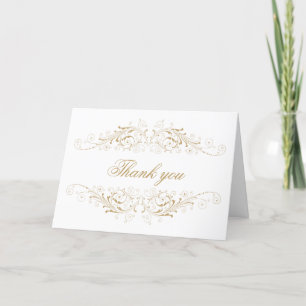 Cartão De Agradecimento Elegante Flourish e Damask Dourado Obrigado