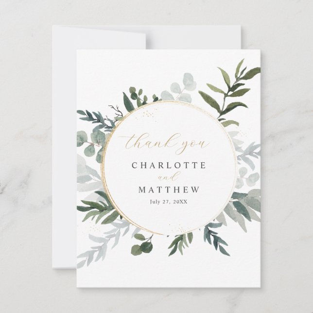 Cartão De Agradecimento Elegante Folhagem Dourada (Frente)