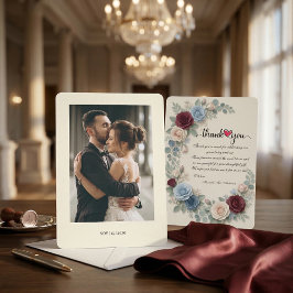 Cartão De Agradecimento Elegante Foto Botânica de Casamento em Borgonha