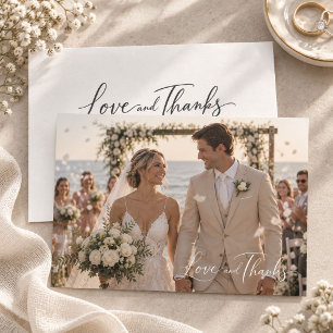 Cartão De Agradecimento Elegante Foto de Casamento Amor e Gratidão
