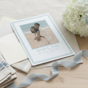 Cartão De Agradecimento Elegante Foto de Casamento Azul Moderno à Beira-Ma