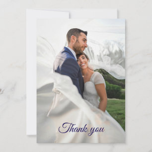 Cartão De Agradecimento Elegante Foto de Casamento com Aquarela de Rosa Az