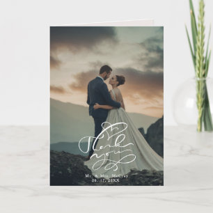 Cartão De Agradecimento Elegante Foto de Casamento com Caligrafia
