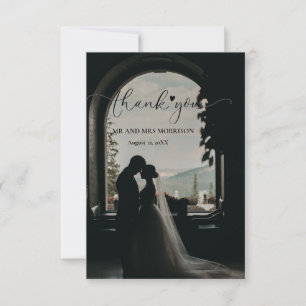 Cartão De Agradecimento elegante foto de casamento com escrita única e man